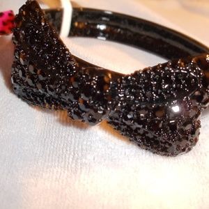BETSEY JOHNSON BLACK BOW CRYSTAL RHINESTONE BANGLE bracelet sparkly new vintage